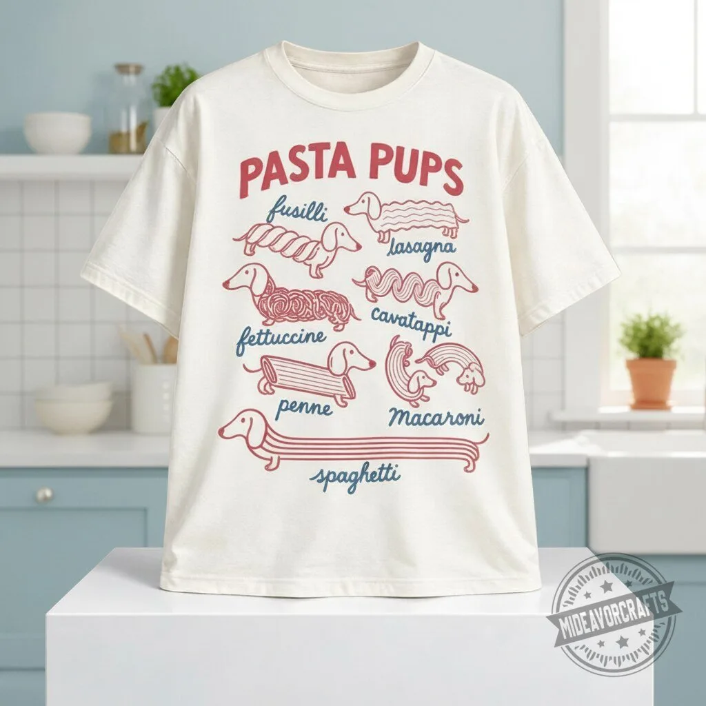 Pasta Pups Fusilli Lasagna Fettuccine Cavatappi Penne Macaroni Spaghetti Dog 2026 T Shirt